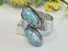 Vtg 1990s NAVAJO Sterling Silver Dry Creek Turquoise Bypass Ring Size 7 Adjstble