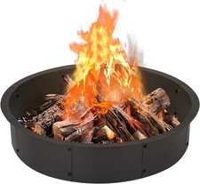 OUSHENG 36 Inch Round Fire Pit Ring Insert for Outside Wood 36 Inch, black 
