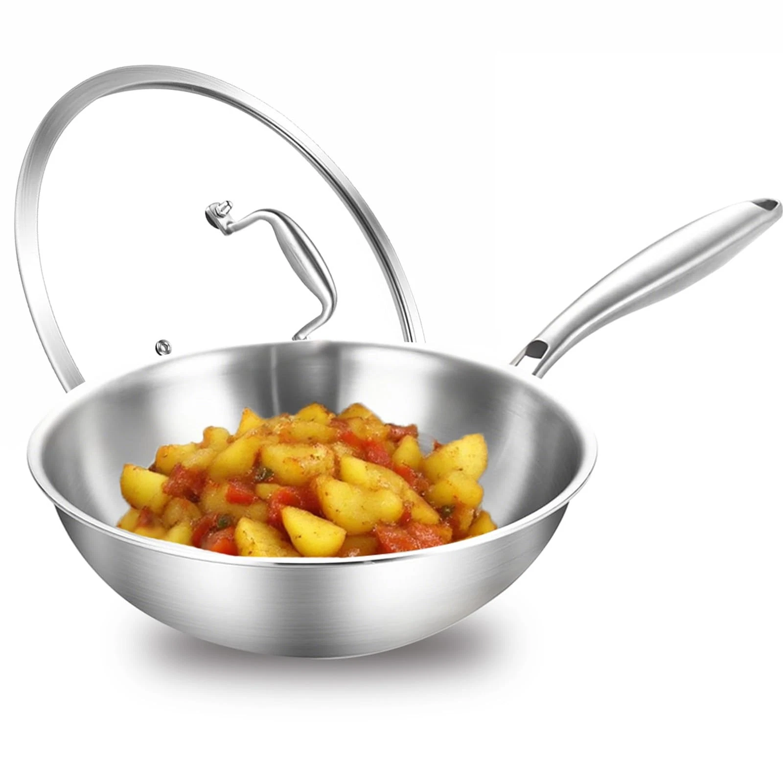 Stainless Steel Frying Pan 24cm Induction, Wok Pan, The Whole Pot from Three Ply St...