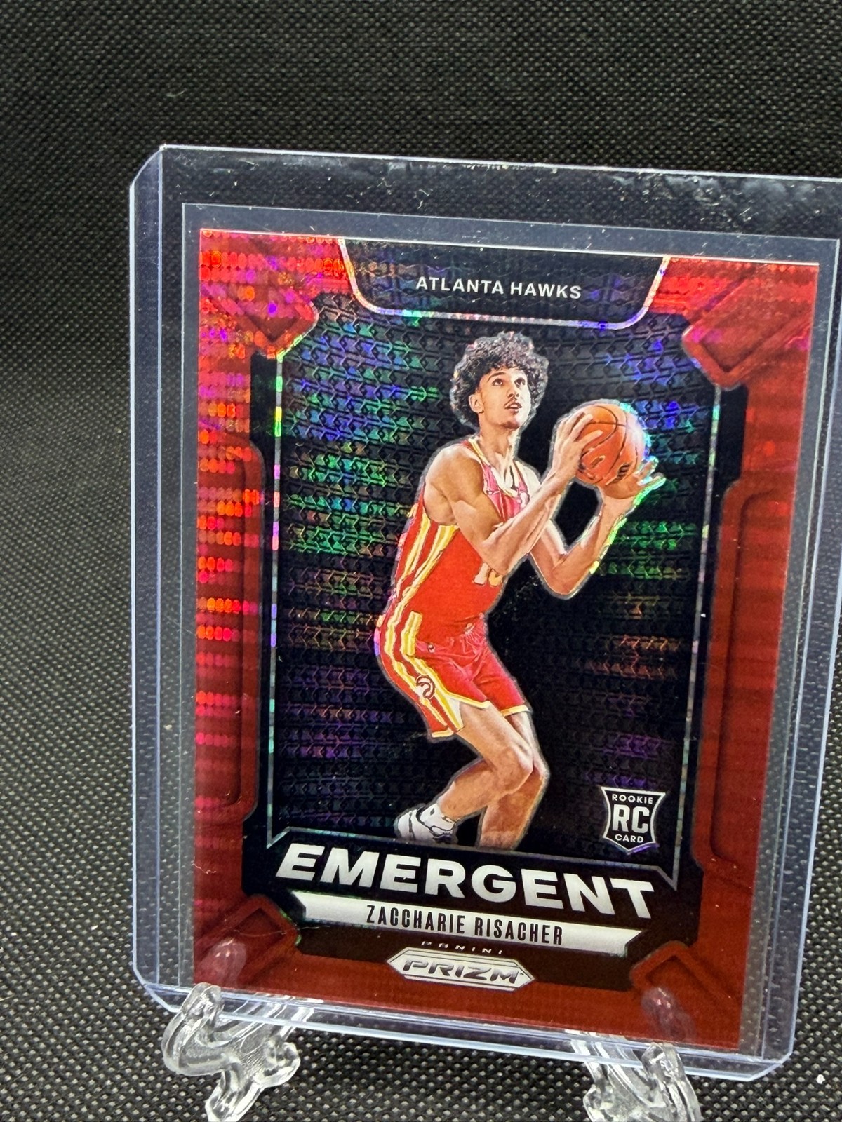 Zaccharie Risacher 2024-25 Panini Prizm #6 Emergent Prizms Red Pulsar #/75