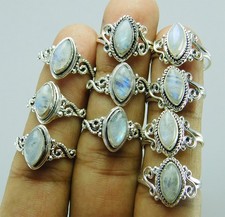 925 Silver Moonstone Rings Lot   2 Design Mix, Marquise Vintage Boho Handmade