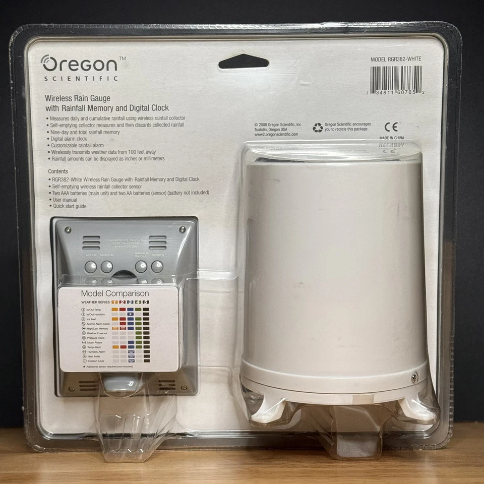 ⚡️NEW Oregon Scientific Wireless Rain Gauge + Digital Clock RGR382-WHITE⚠️SEALED - Image 3 of 4