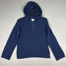 Sundry Womens Size Medium Crochet Beach Hoodie Navy Blue Cotton V-Neck Casual