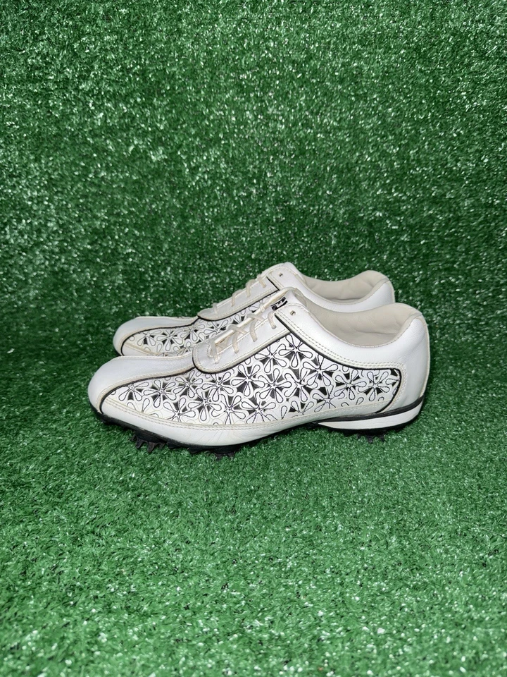 FootJoy LoPro Mujer Talla 7 Picos Zapatos de Golf Floral Blanco Negro Cuero Tenis Foto 4 de 4