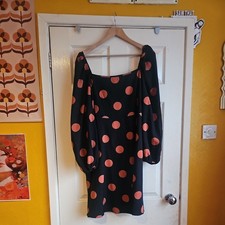 SHEIN Curve Black Orange polka dot 50s Dress Plus Size 2xl 20 Square Neck 