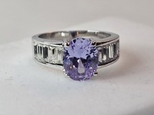 Brilliant Pink CZ Anniversary Ring Silver Plated Oval Center Baguette Sides