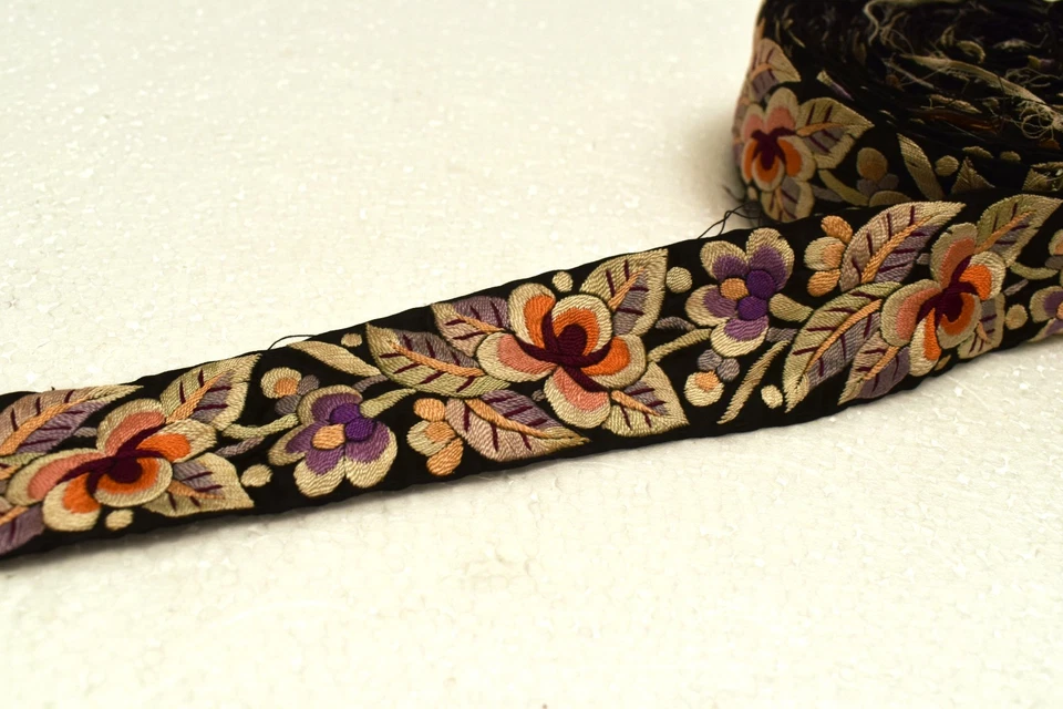 Vintage Parsi Gara Embroidery Border Floral Lace Trim Hand-Embroidered Chinese - Image 4 of 4