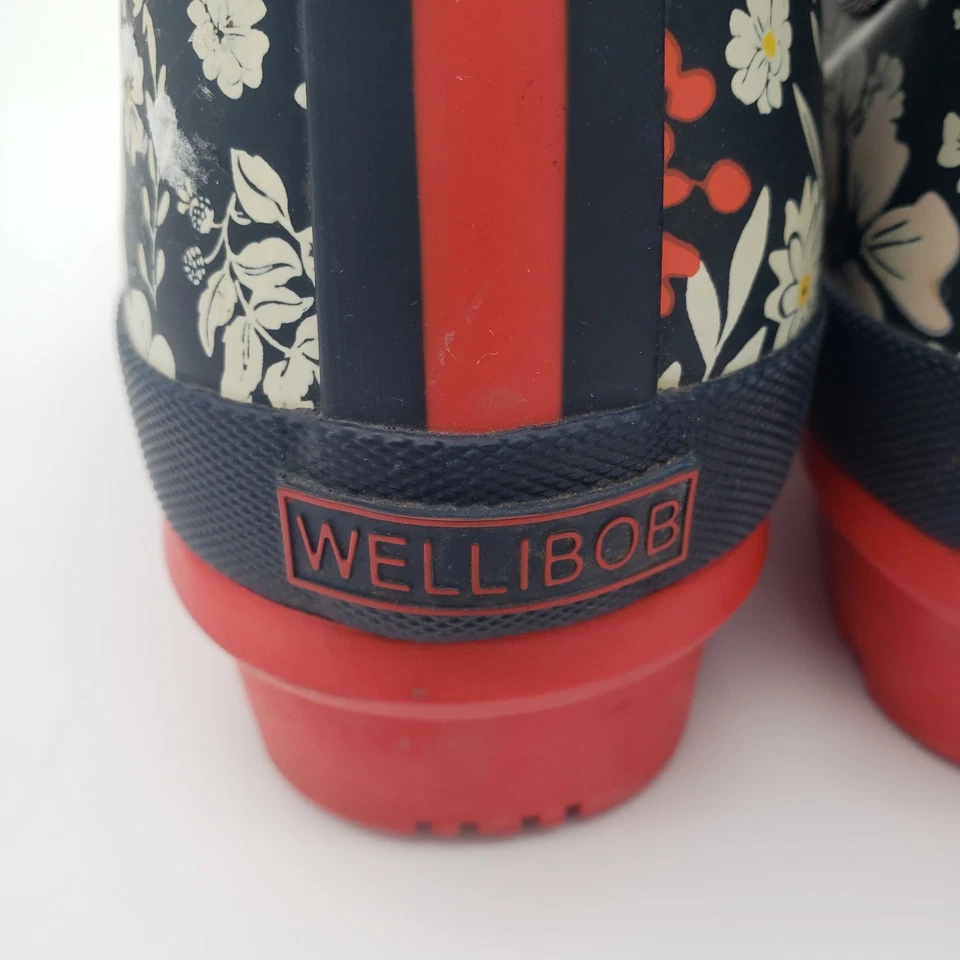 Joules Wellibob 女式蓝色海军蓝花卉雨踝靴美国尺码 7 EU 38 英国 5 — 第 3/4 张图片