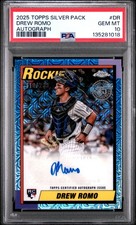 2025 TOPPS SILVER PACK 1990 CHROME PROMO AUTO #DR DREW ROMO 110/299 PSA 10