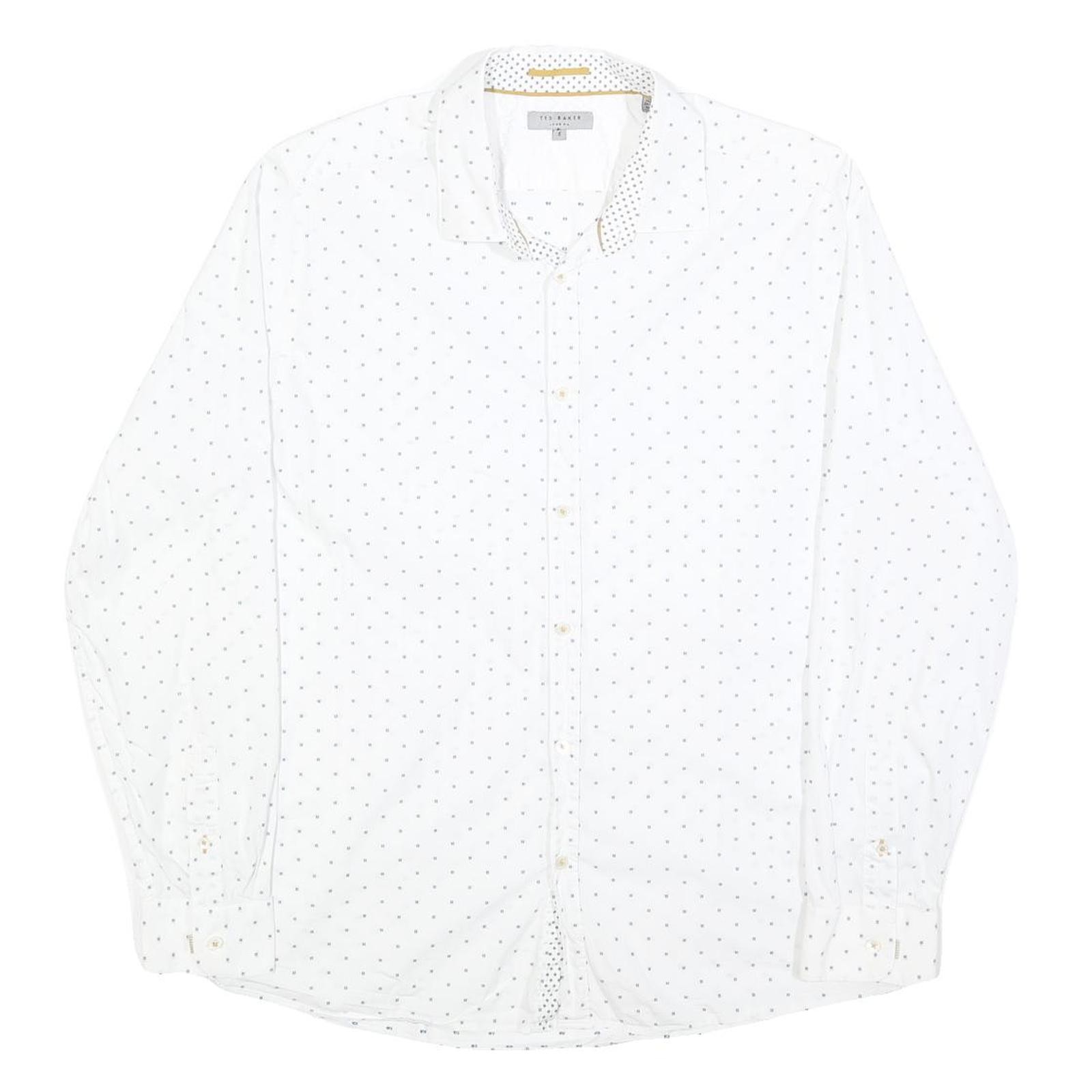 TED BAKER Camisa Botones Lunares Blanco Negro Mezcla De Algodón L Ajuste Clásico