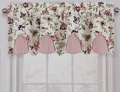 Waverly Carolina Crewel Blue Bell Floral Valance Peek A Boo Scallop 52x18