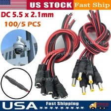 100PCS 2.1mm x 5.5mm Male Female DC Power Pigtail Barrel Plug Connector for CCTV