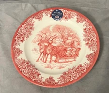 New Royal Stafford England Red Santa and Sleigh Christmas Salad Plates Set of 4