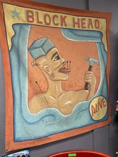 Vintage BLOCKHEAD Sideshow Banner - Jack Sigler Signed!