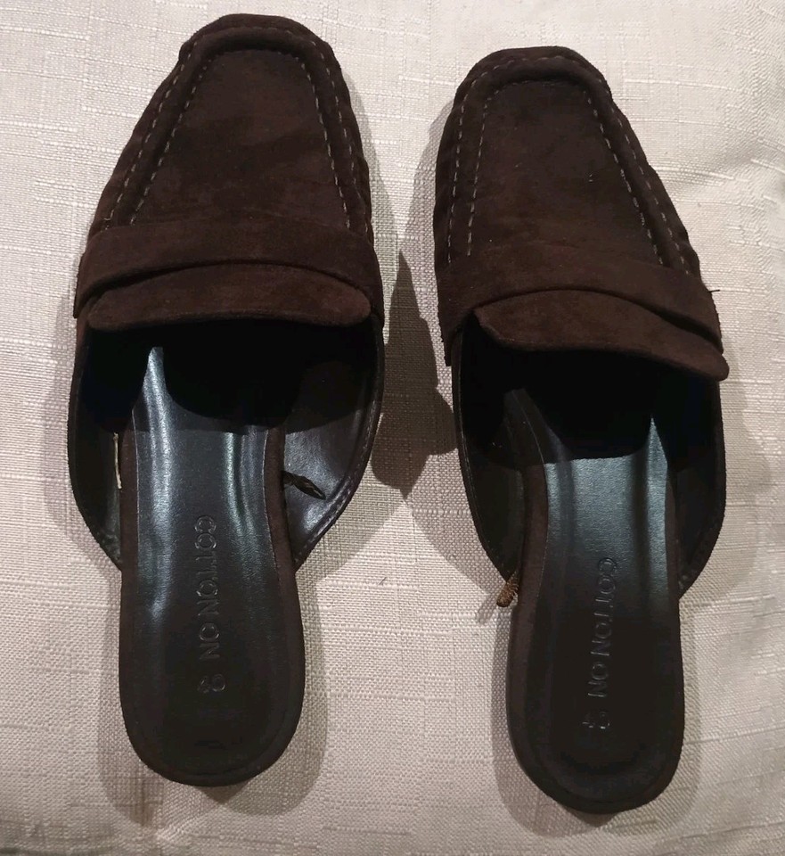 Cotton On | Chocolate Suede | Slip-On Square Mule | Flat | 40 (AU 9-9.5)