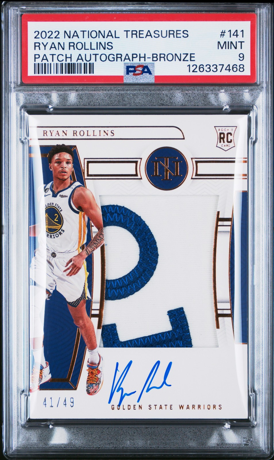 2022 NATIONAL TREASURES PATCH AUTO-BRONZE #141 RYAN ROLLINS 41/49 PSA 9