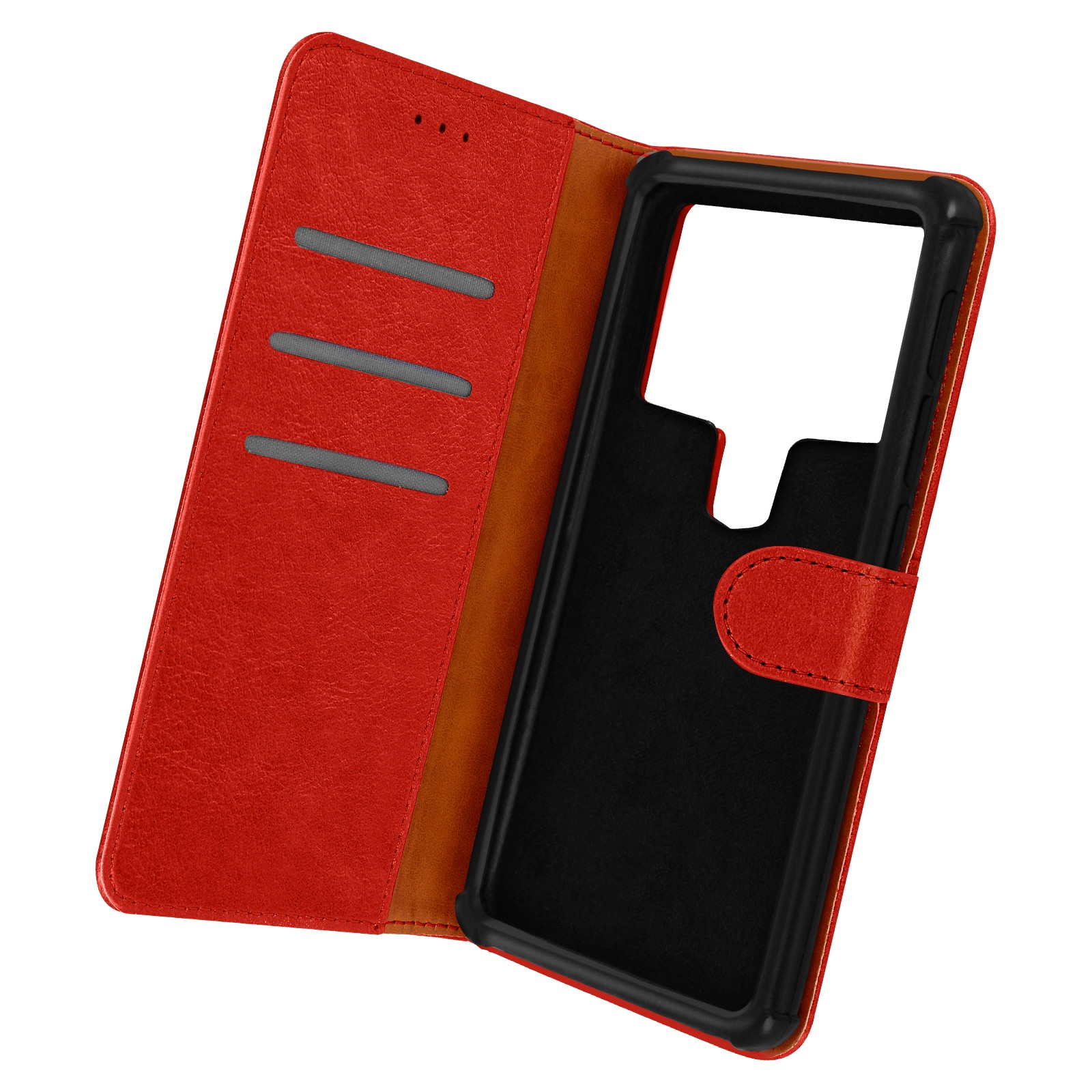 Étui folio universel rouge pour smartphone 5,2 à 5,5 pouces avec porte-carte intégré