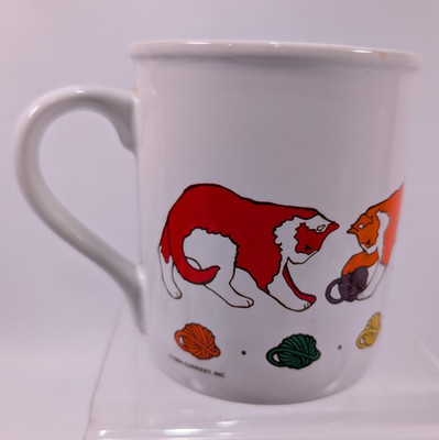 Vintage Coffee Cup Mug - Cat Kitten Yarn Crochet Knit Themed 3 1/2'' t