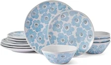 Radiant Floral Bloom 12 Piece Plate Bowl Dinnerware Set, Service for 4