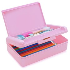 Double Layer Pencil Box, Hard Pencil case 2 Compartments, Plastic Large Capacity