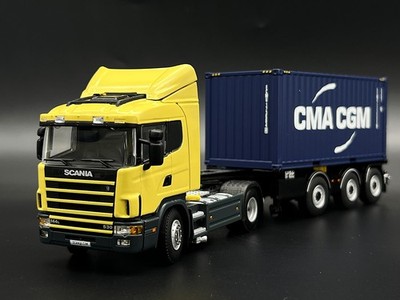 Scania 144L flat roof + trailer + 20ft container ''CMA CGM'' WSI truck models 1:50