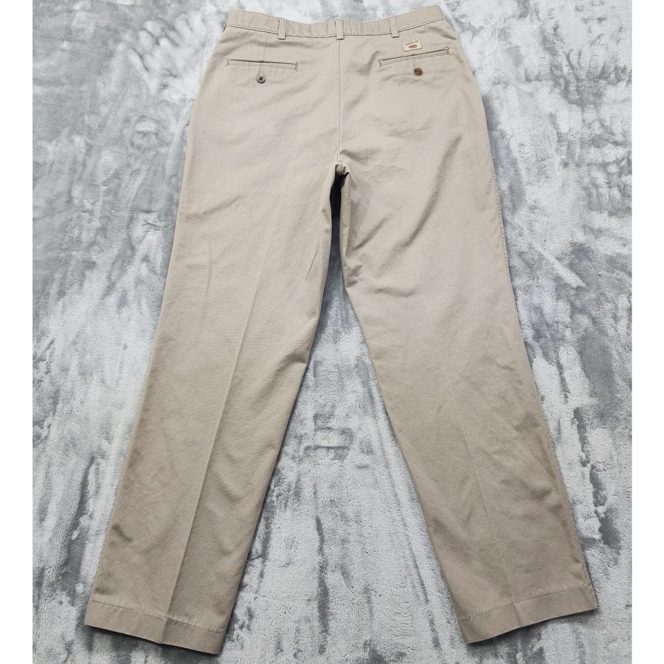 Calça Savane Masculina Vintage 33X32 Cáqui Bronzeado Bolso Frontal Plano Algodão Chino Preppy - Imagem 3 de 4