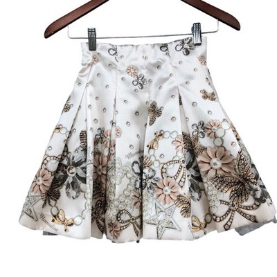 Monnalisa Pleated Skirt Girls 11 146 Cream Butterfly Pearl Jewel Faille 718702