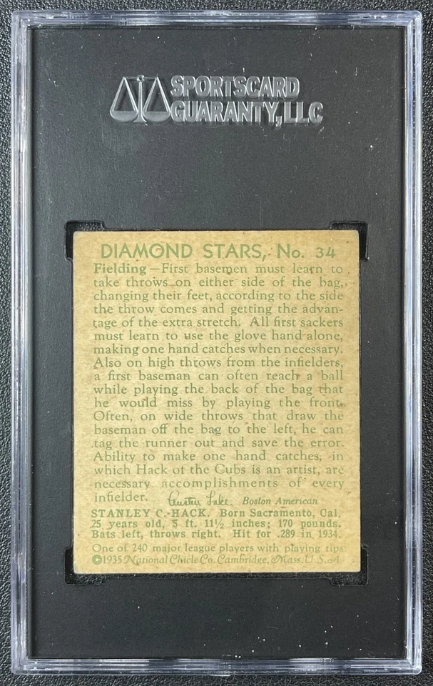STANLEY HACK SGC 4 1935 NATIONAL CHICLE DIAMOND STARS (R327) #34 1935 CUBS 7809 - Image 2 of 2
