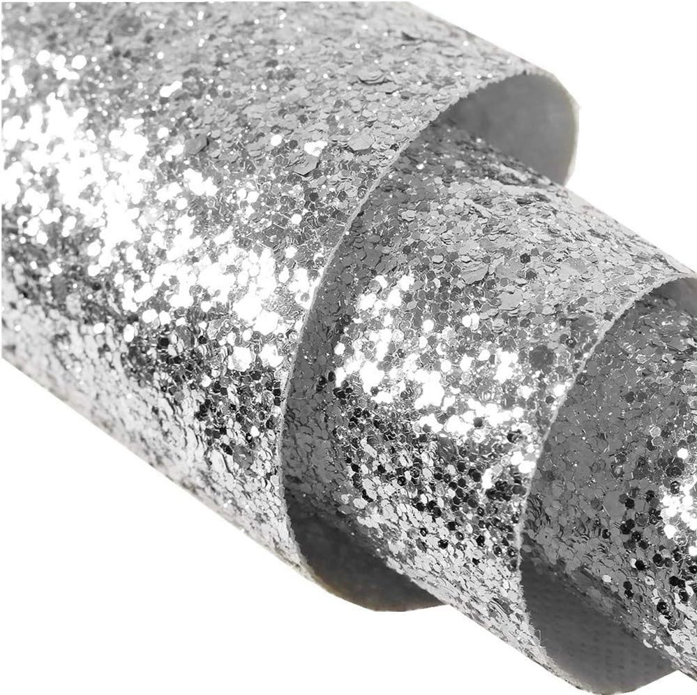 DHHOUSE Silver Chunky Glitter Wallpaper, Peel and Stick Glitter Wallpaper for W