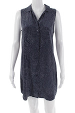 Equipment Femme Womens Spotted Button Down Dress Blue White Size Extra Small