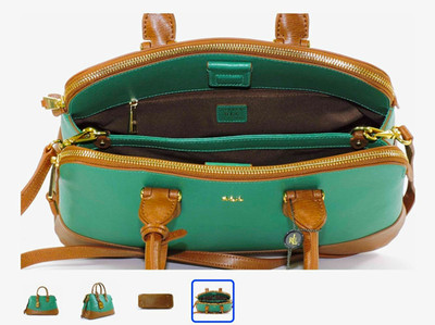Lauren Ralph Lauren Green Brown Colorblock Zip Satchel Top Handle Gold
