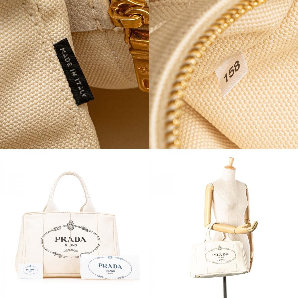 Prada Canapa M Handbag Tote Bag BN1877 Ivory Canvas Ladies PRADA Used from japan thumbnail 10