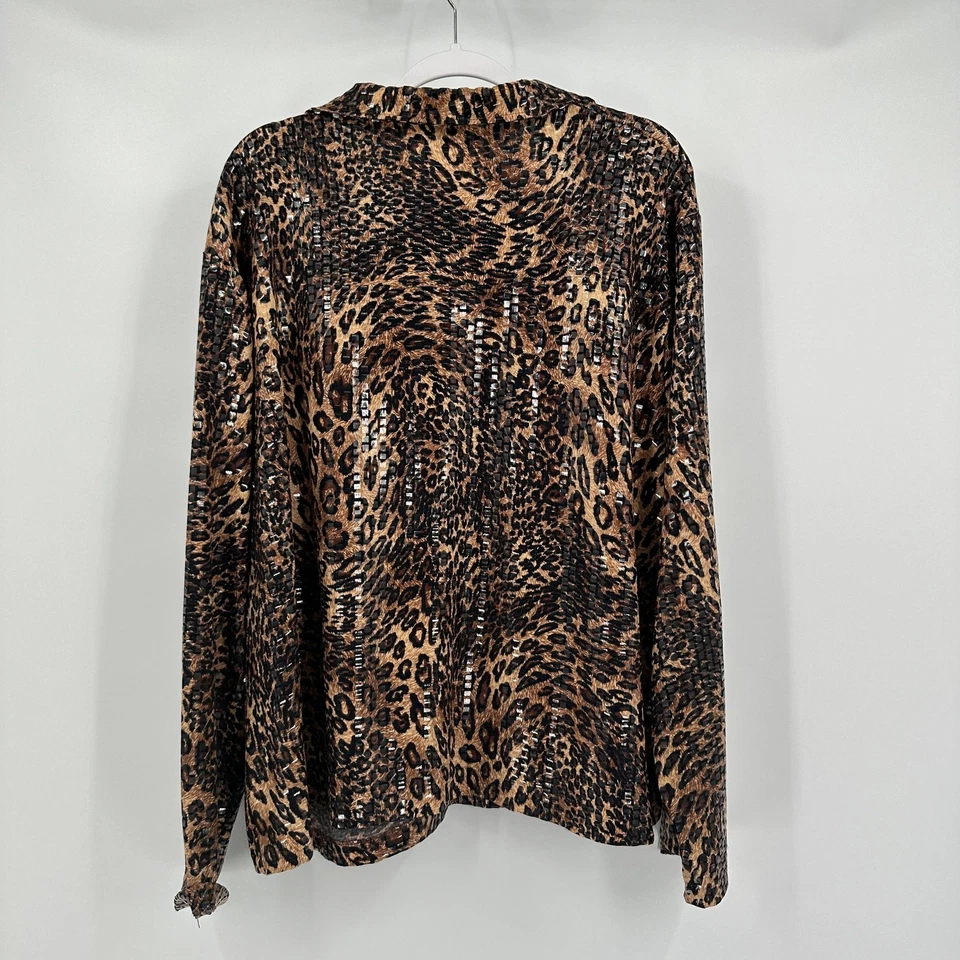 Mujer Talla Grande 3X Lentejuelas Leopardo Estampado Animal Chaqueta Glamour Distintivo Fiesta Foto 2 de 4