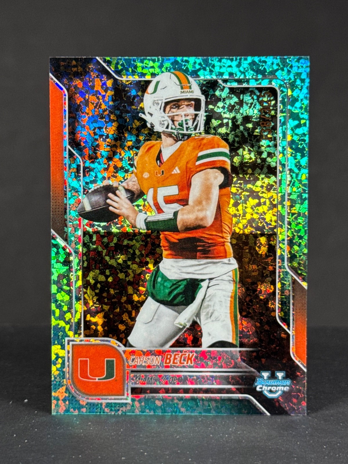 Carson Beck 2025 Bowman Chrome U Aqua Diamonds /325 #138 Miami QB