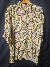 Vintage Reyn Spooner Rayon Hawaiian Aloha Shirt Yellow Village Hula Girl Large