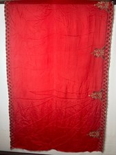Indian Red Embroidered Dupatta Sheer Scarf 87x39 Gold Black Floral Border Wrap