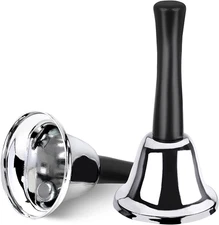2 Pack Hand Bell, Silver Steel Bell, Ringing Bell with Handle, Dinner Bells for 
