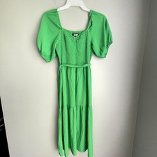 Maxi Dress DKNY No Size Tag Size S Tiered Belt Peasant Coastal Puff Sleeve 45"L