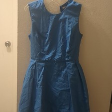 Gap Cotton Blue A-Line Sleeveless Knee Length Dress Pleated Zip Pockets Women