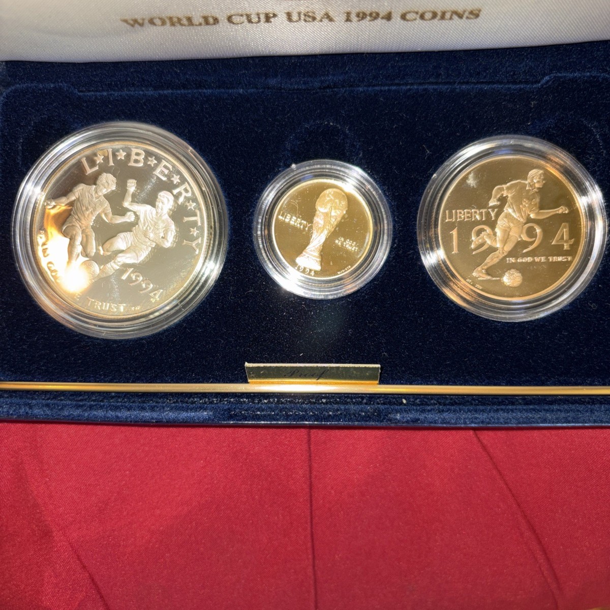 1994 World Cup USA Commemorative 3-Coin Proof Set-Gold $5, Silver