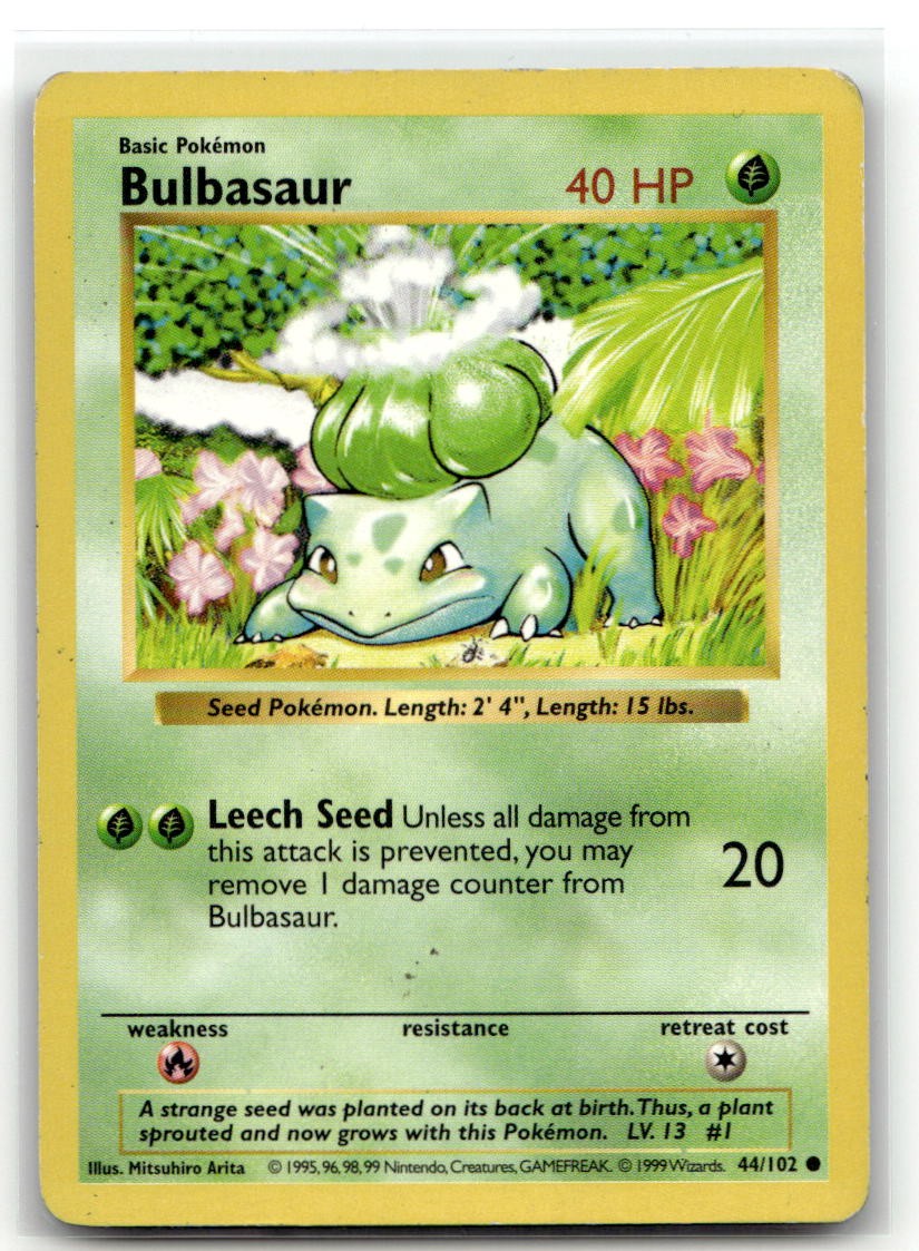Bulbasaur 044/102 Common Base Set (Shadowless) Pokemon EN Unlimited MP