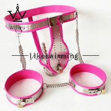Stainless Steel Male Chastity Belt Set Cage Chastity Lock Pants Thigh Ring Cuffs