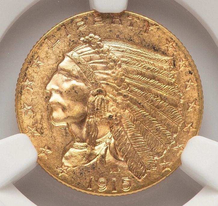 MS 62 Graded 1915 Year Quarter Eagle $2.50 US Gold Coins (Pre