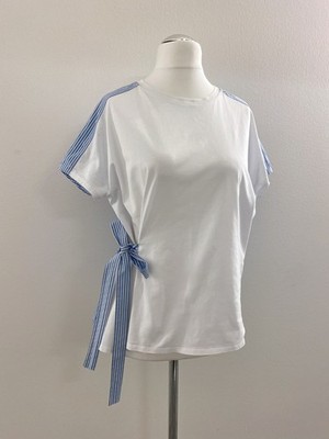 Max Mara Intrend Bluse mit Schleife 100% Baumwolle Weiß/Blau/Gestreift Gr.M