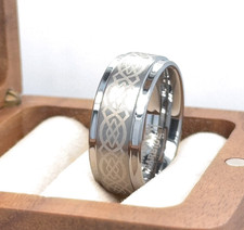 9mm Men's Celtic Knot Wedding Band Silver Tungsten Wedding Ring Anniversary Gift