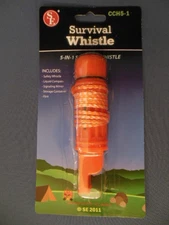 Lot of 2 Survival Whistles 5 in 1 Functions Emergency Camping Hiking Boating 