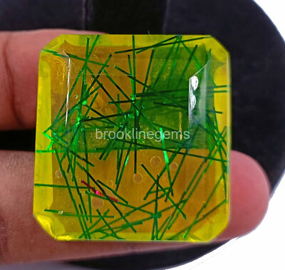 100-120 Ct Bi Color Rutilated Quartz Emerald Cut  Certified Loose Gemstone 4OUN