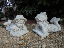 Steinfiguren Set, Junge & Mädchen mit Buch, Steinguss, Menschen, Gartenfiguren
