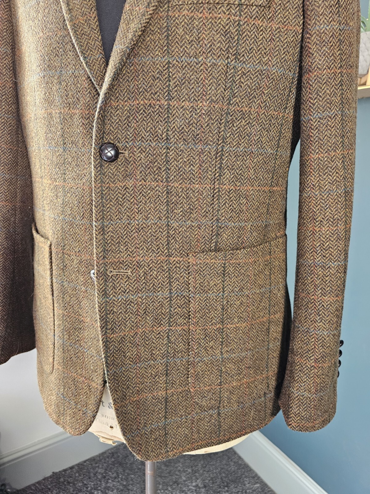 Giacca in tweed Bernard Weatherill uomo 40 lune lana spina di pesce a scacchi fila di Savile