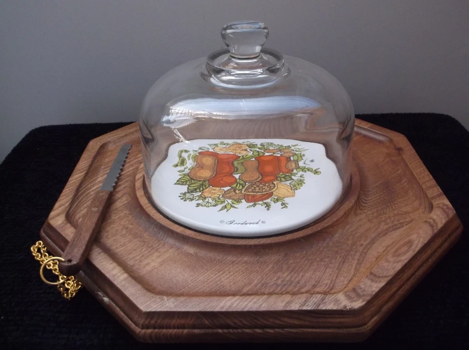 De colección Japón GOODWOOD Boho Floral Queso Galleta Bandeja Madera Cúpula Tapa Cuchillo Cadena Foto 2 de 4